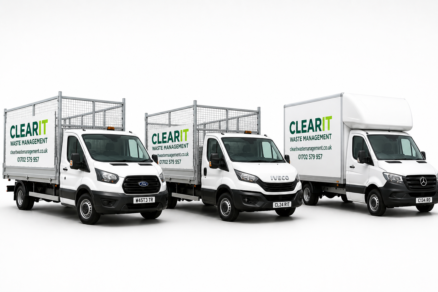 Clear It Waste Management fleet, caged tipper, Luton van and removal lorry