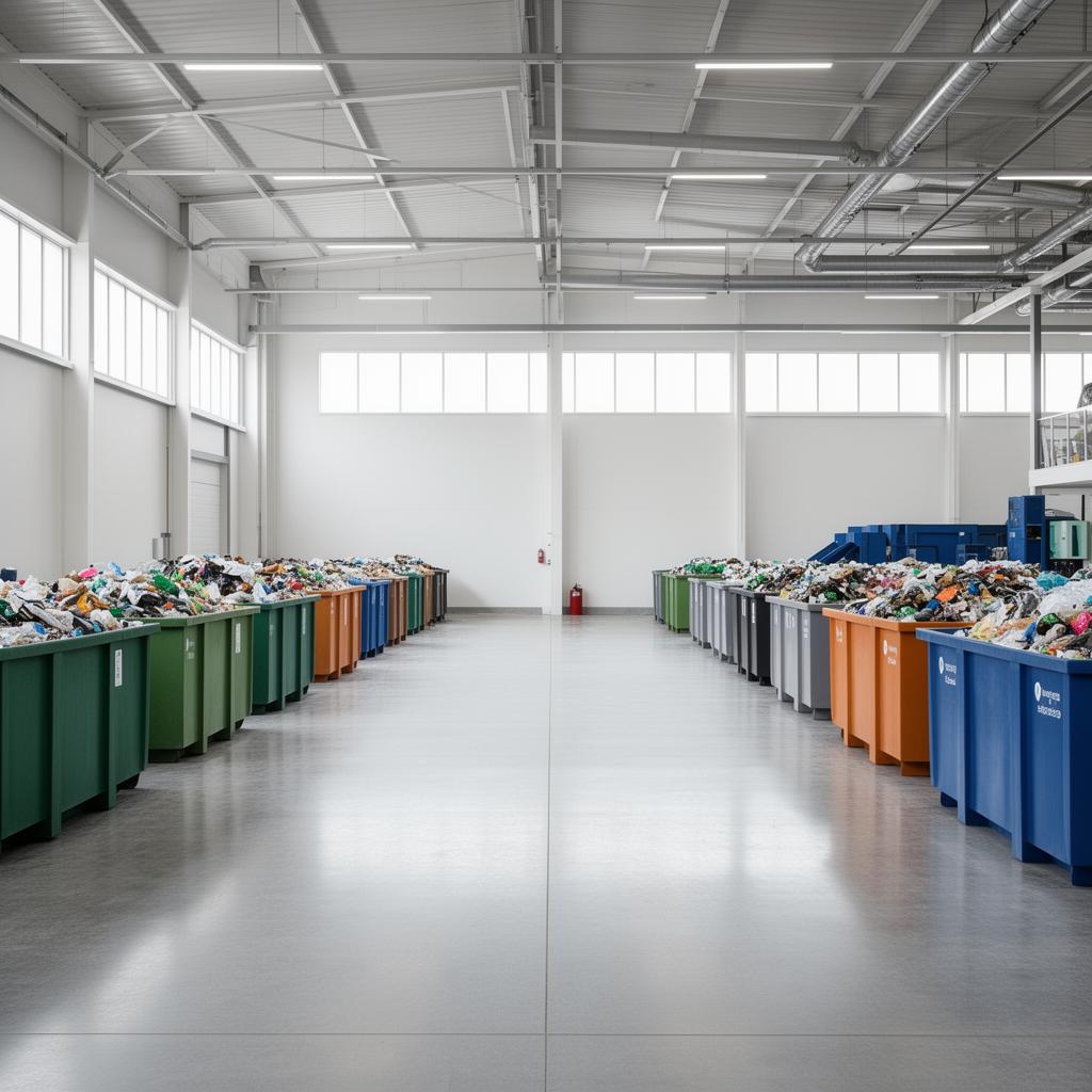Sorted recyclable materials at a clean recycling facility